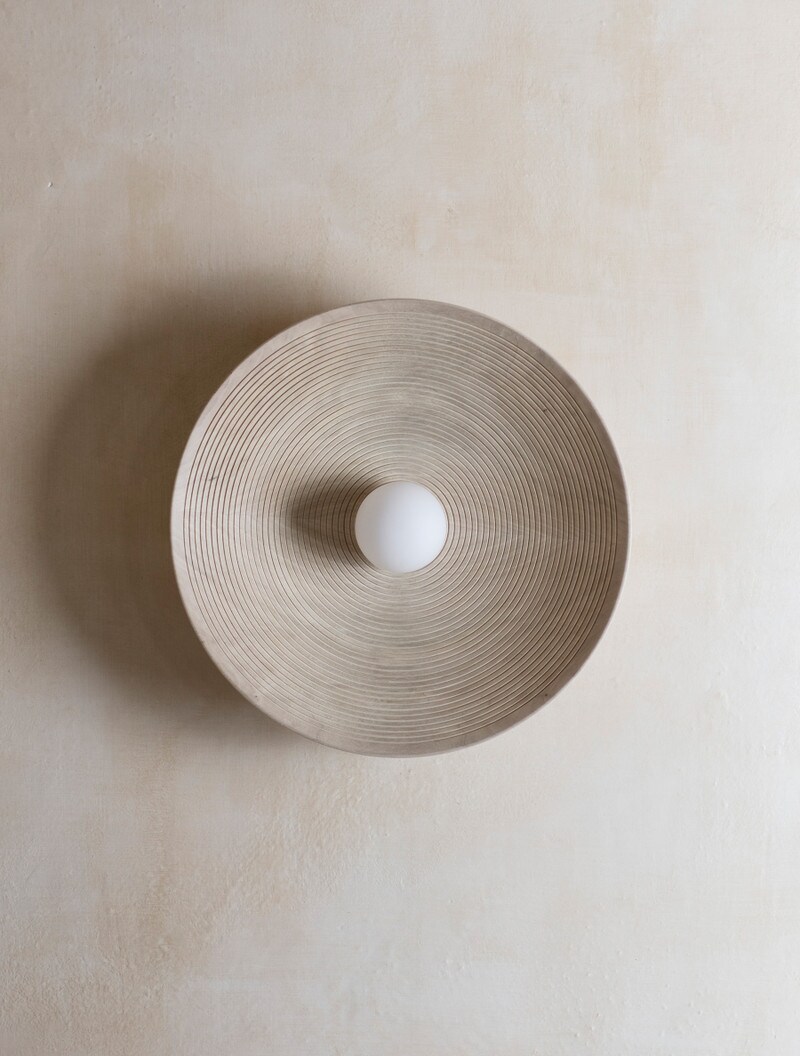 Concentric 15" shown in Bleached Walnut, Matte White Globe